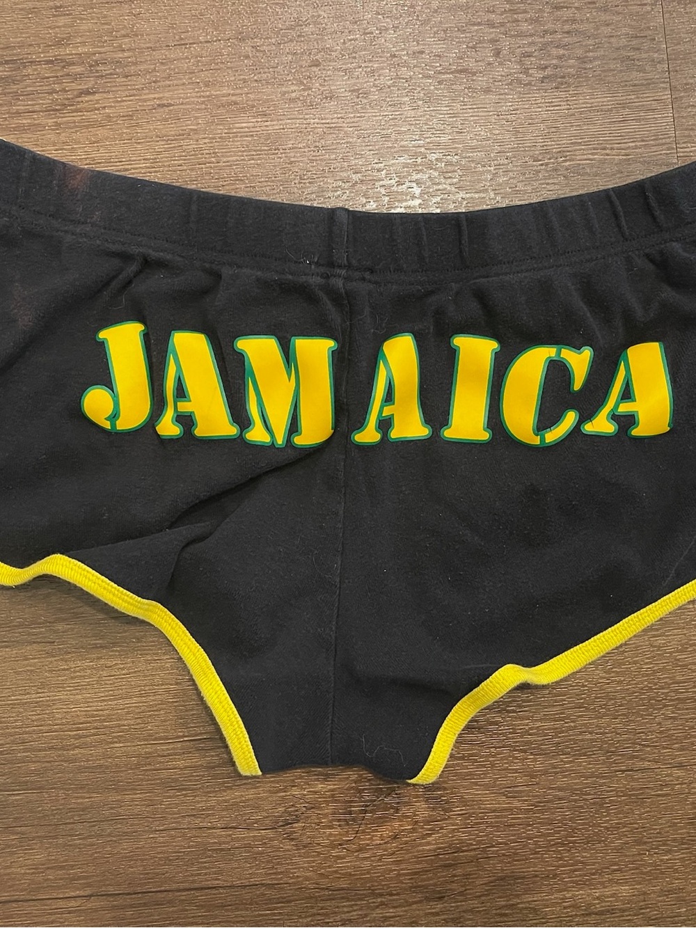 Black Jamaica Cotton Shorts with Yellow Trim